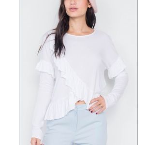 White Cotton Asymmetrical Layered Raw Cut Top